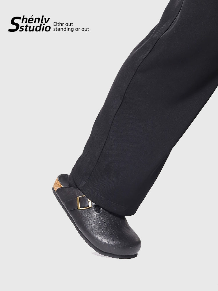 SHENLV STUDIO Baotou Half-trailer Leather Shoes Versatile Commuter Leather Slippers