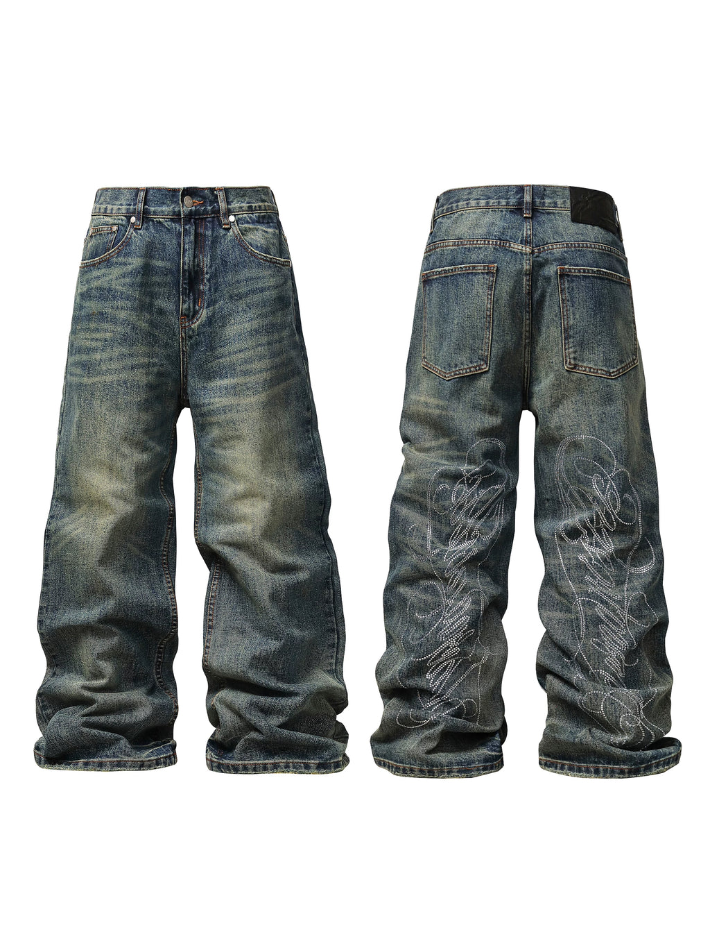 KARMANISTIC Vintage Hot Diamond Loose Wide Leg Mopping Jeans