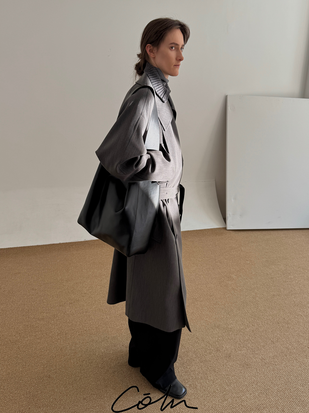 COLN Large Lapel Waist Loose Medium and Long Trench Coat