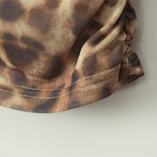 Nariele Irregular Slant Neck Leopard Patch Hottie Pleated Vest