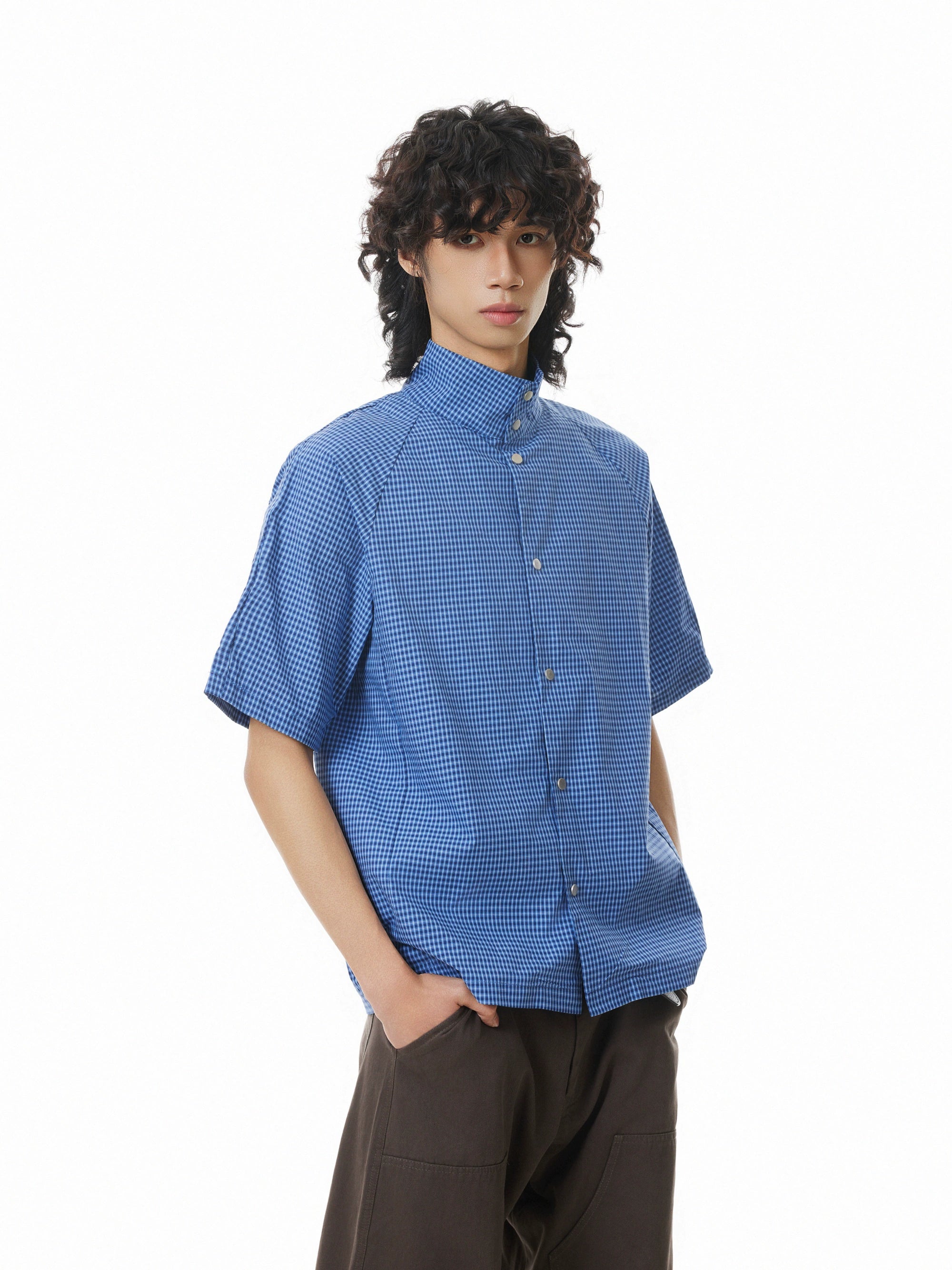 BTSG Niche Plugged Shoulder Deconstruction Multi-button Plaid Shirt
