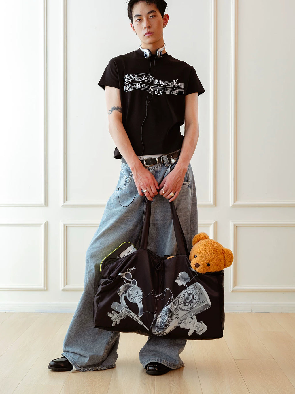 KADAKADA X 2th Desire Black and White Music Personality Double-sided Multi-purpose Tote Bag