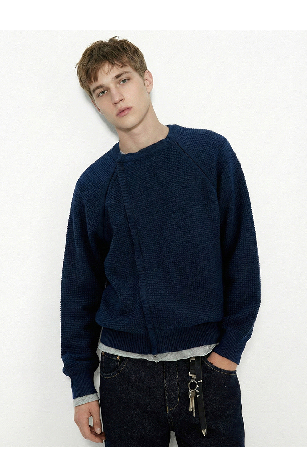 MADEEXTREME Vintage Stitched Irregular Crew Neck Sweater