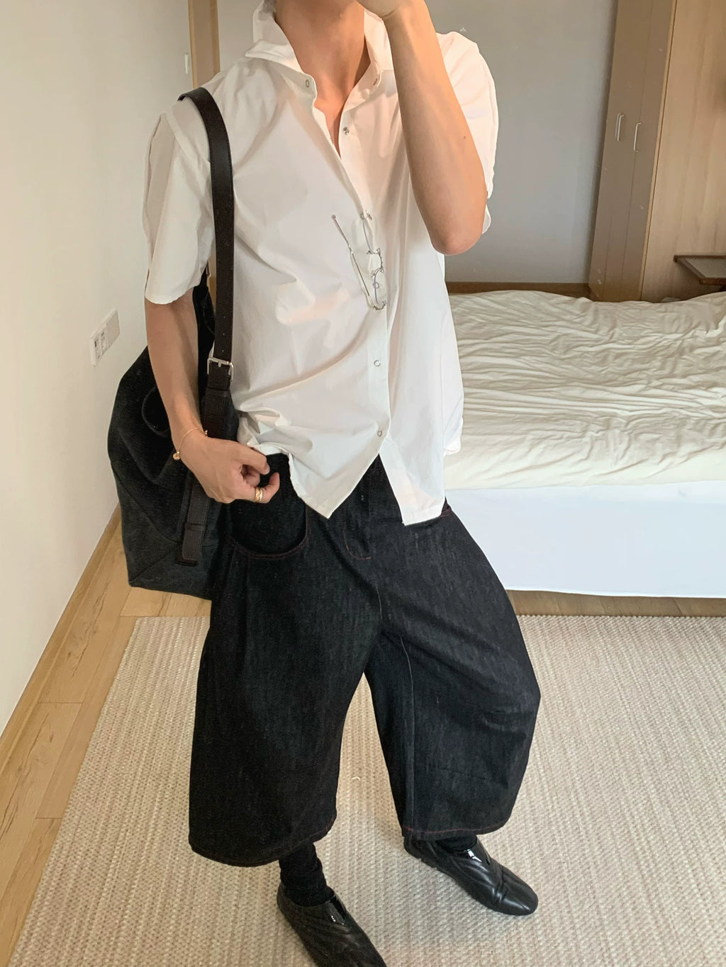 Borrowed Project Casual Square Neck Short Sleeve Shirt