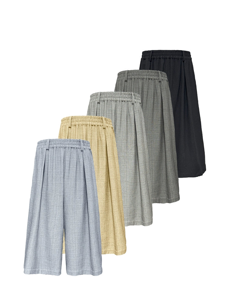 JCAESAR Bubble Pleated Plaid Casual Shorts