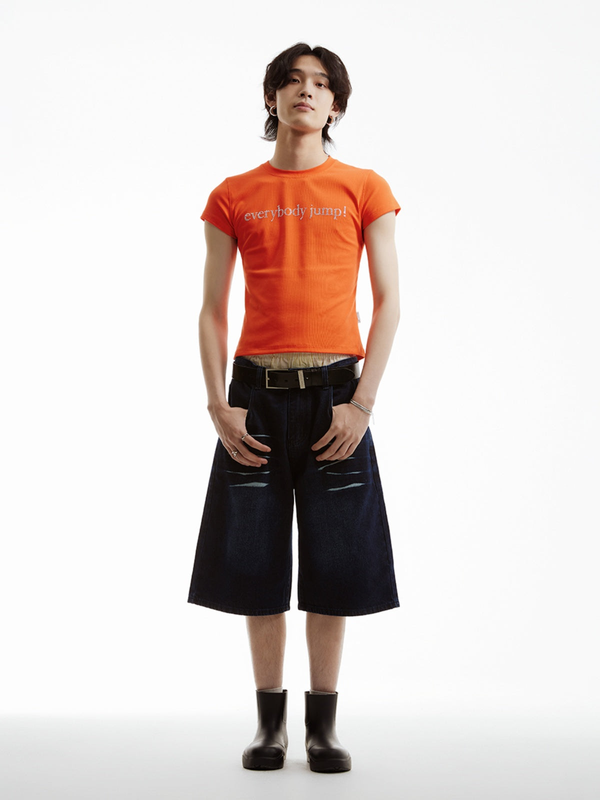 FUNKYFUN 2024SS Ice crack cat whisker washed denim shorts