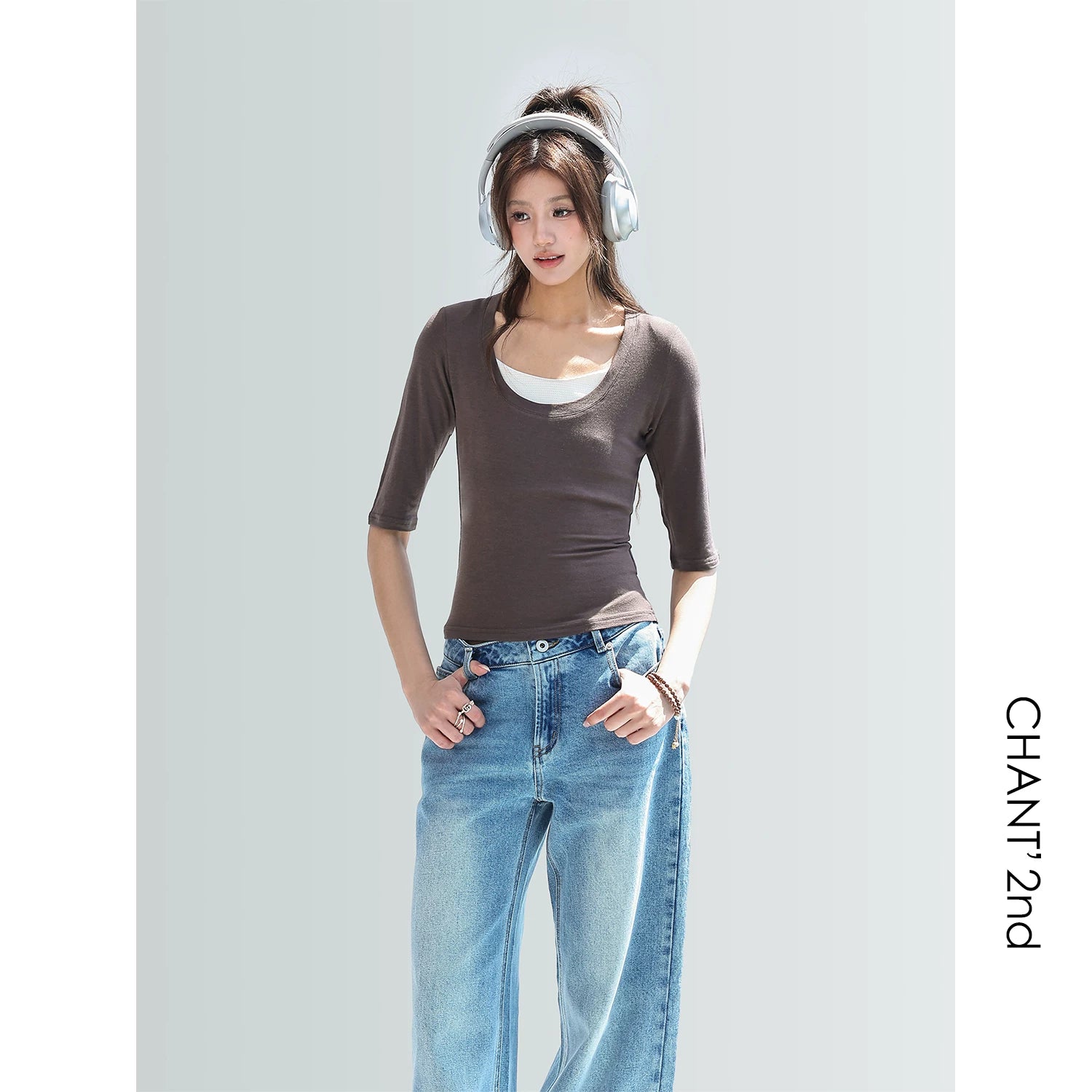 CHANT2nd Tencel Wool Casual Middle Sleeve Tee