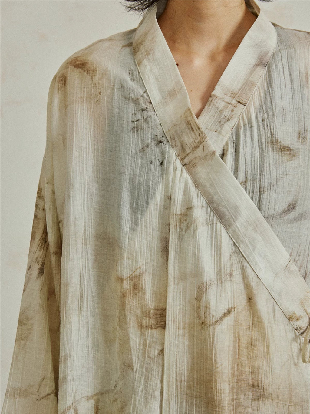 SUNYVONNE Diagonal Placket Strappy Long-sleeved Shirt