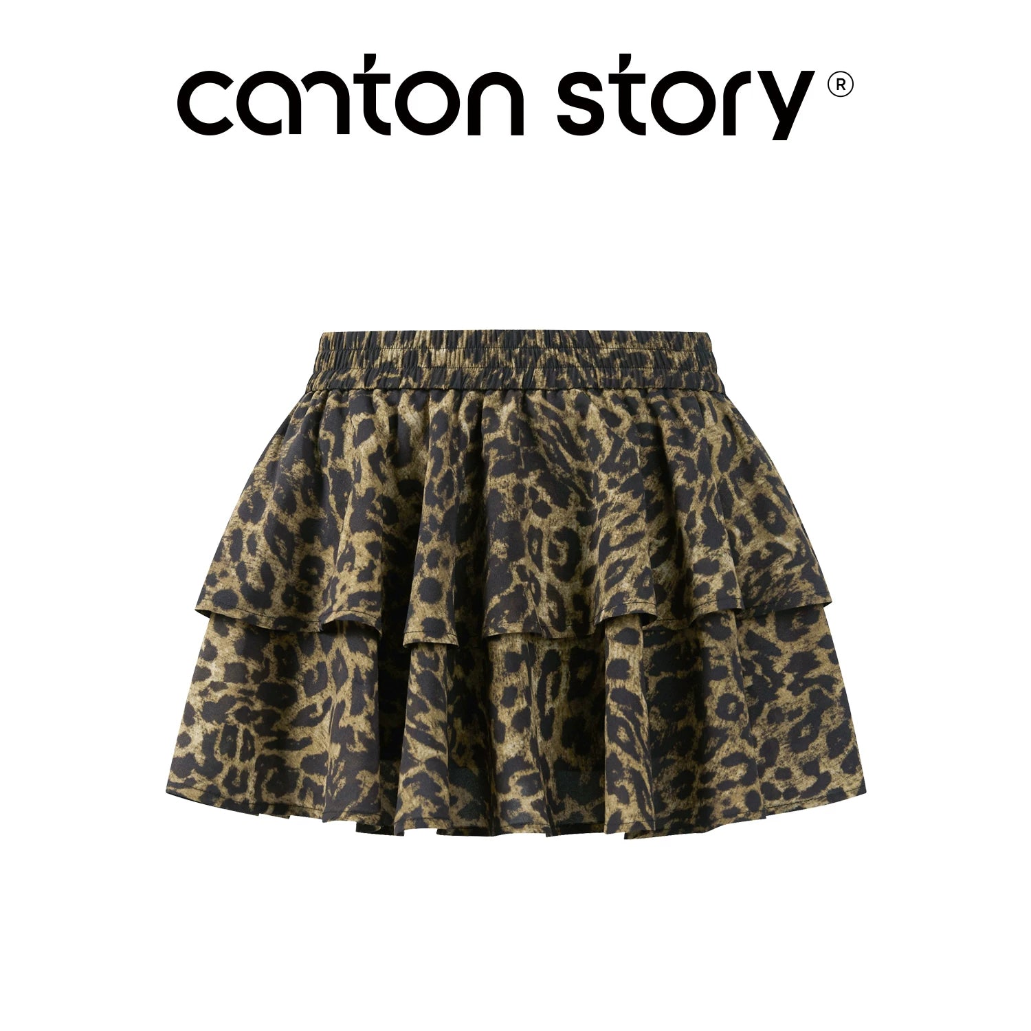 Cantonstory V-neck Shoulder Tee Leopard Print Skirt Suit