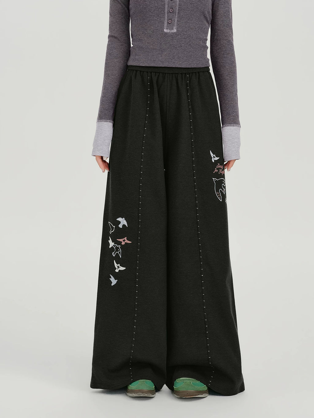 Girlyhalo Vintage Embroidered Wide Leg Casual Pants