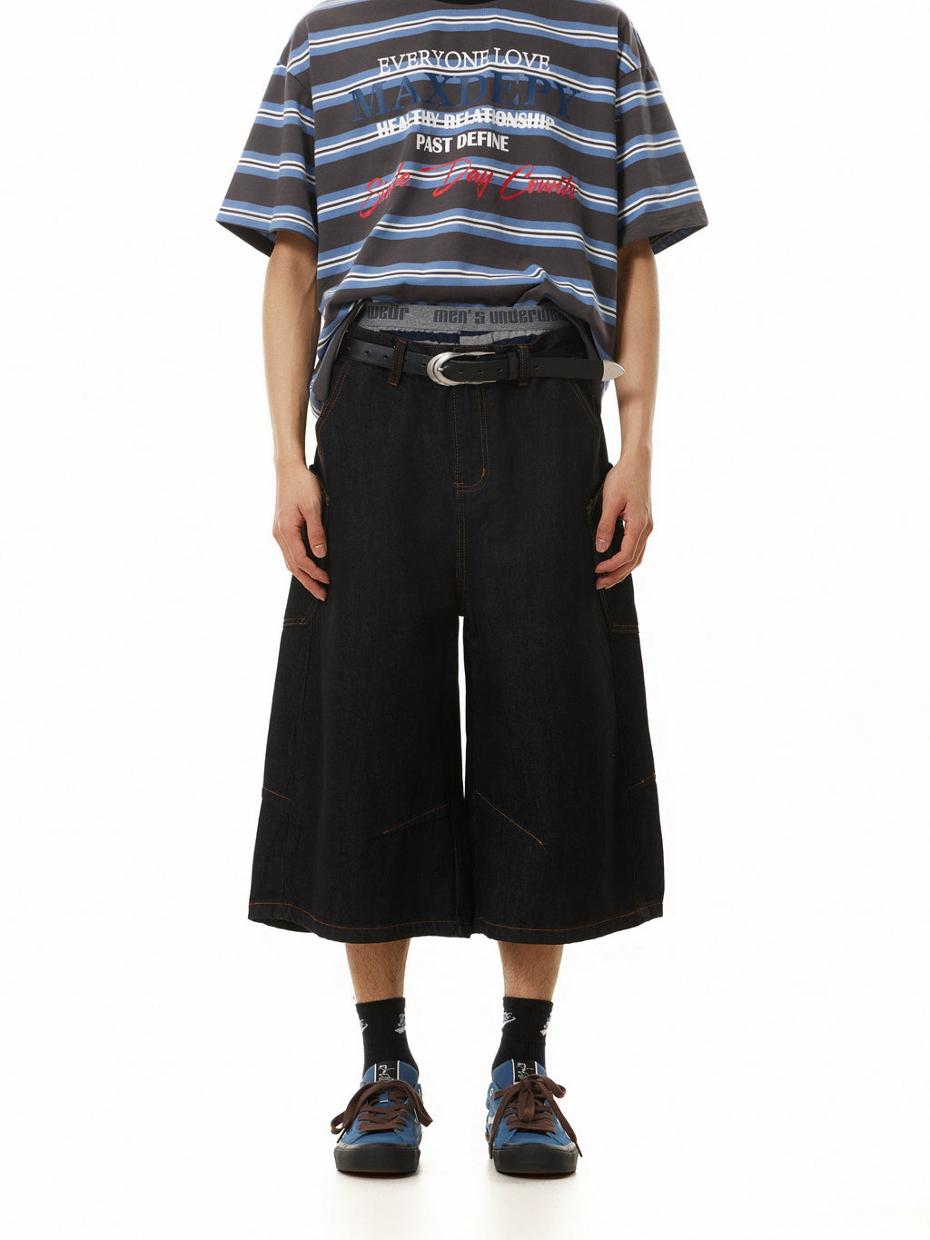 BTSG Retro Washed Side Pocket Denim Cropped Pants