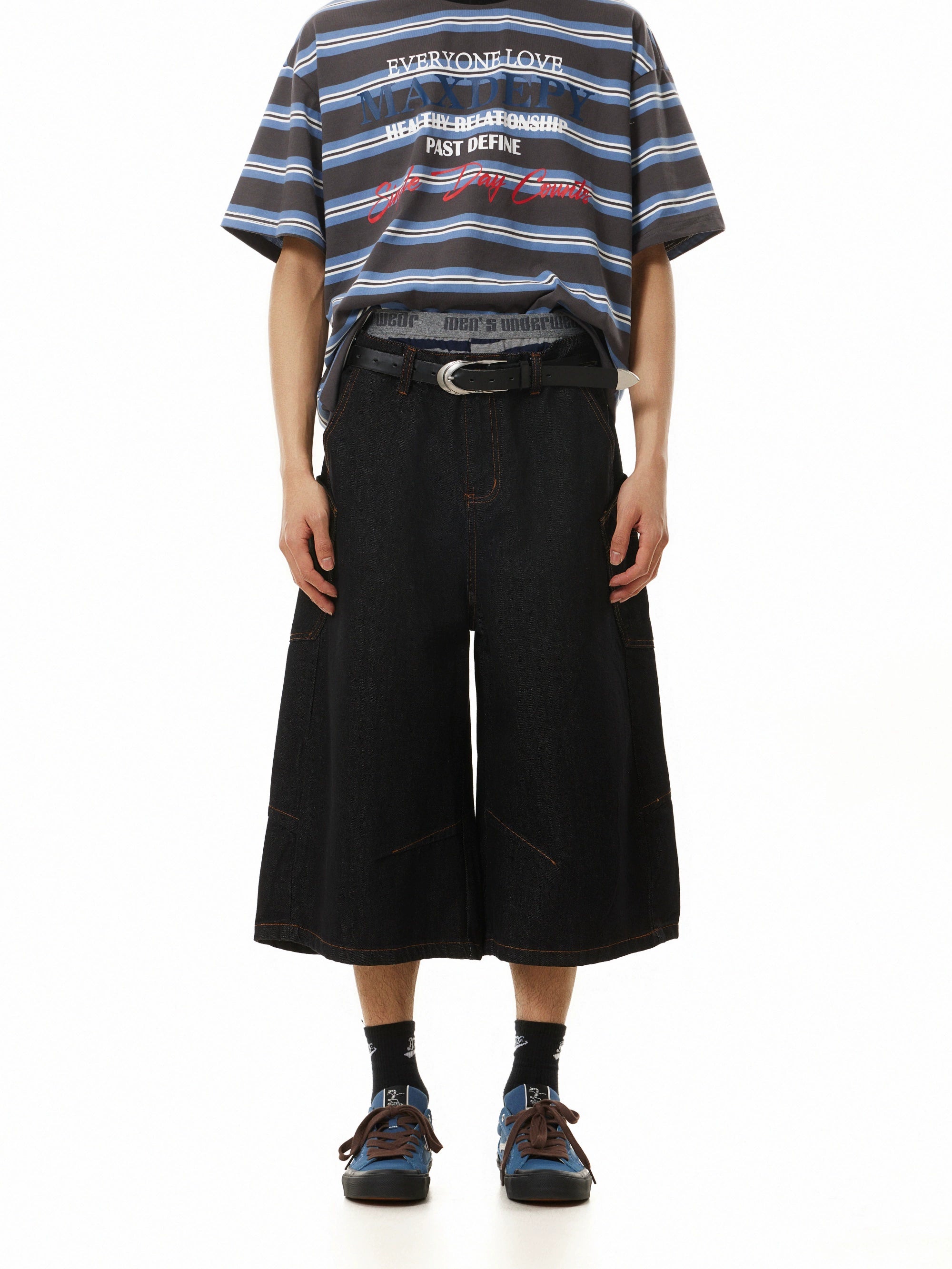 BTSG Retro Washed Side Pocket Denim Cropped Pants