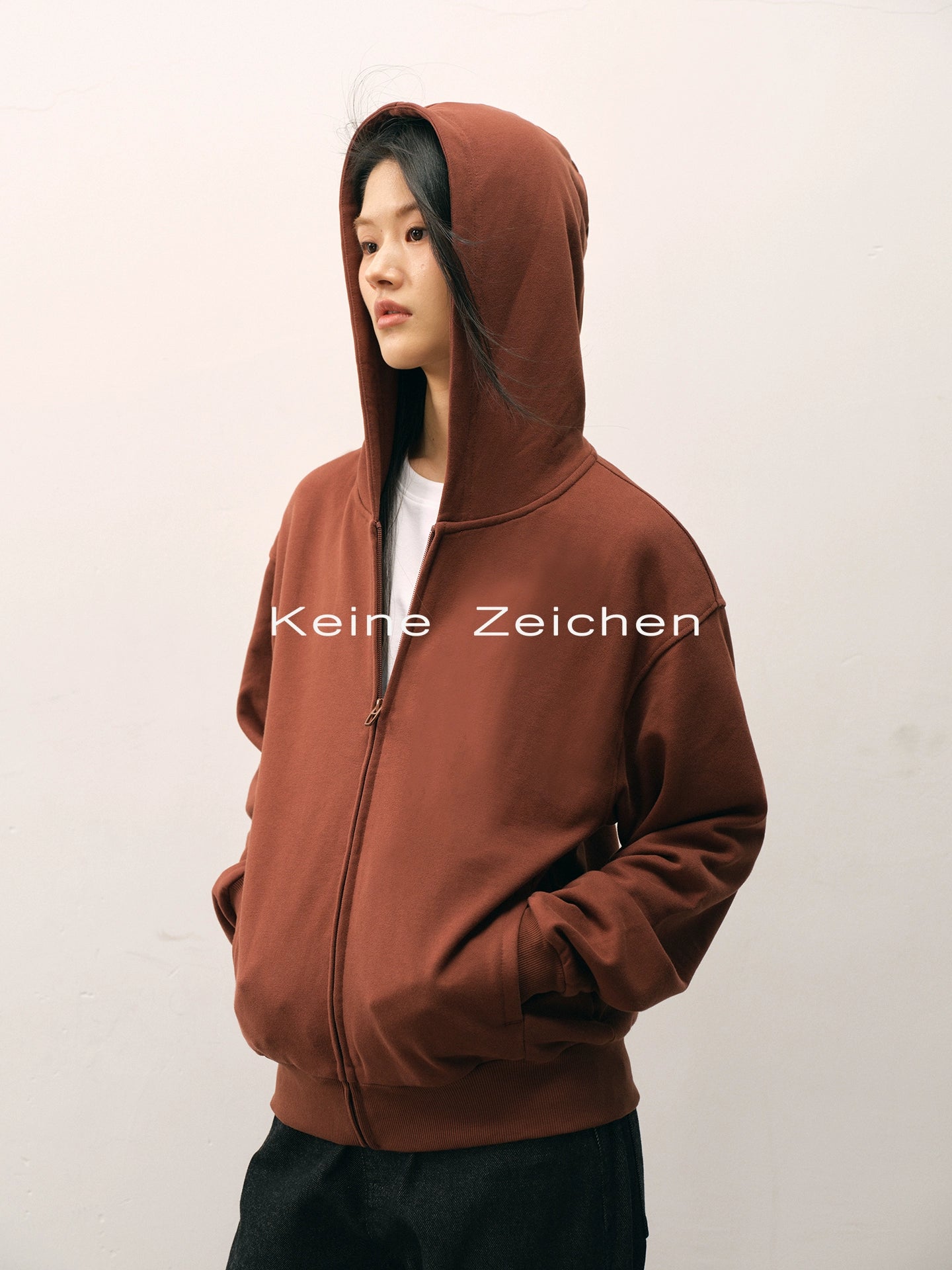 NO LOGO Lazy Loose Abraded Hooded Zipper Sweater