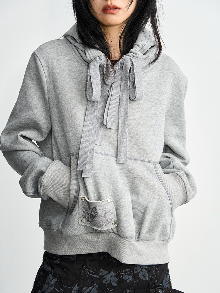 Enteralt Embroidered Loose Pullover Hooded Sweater