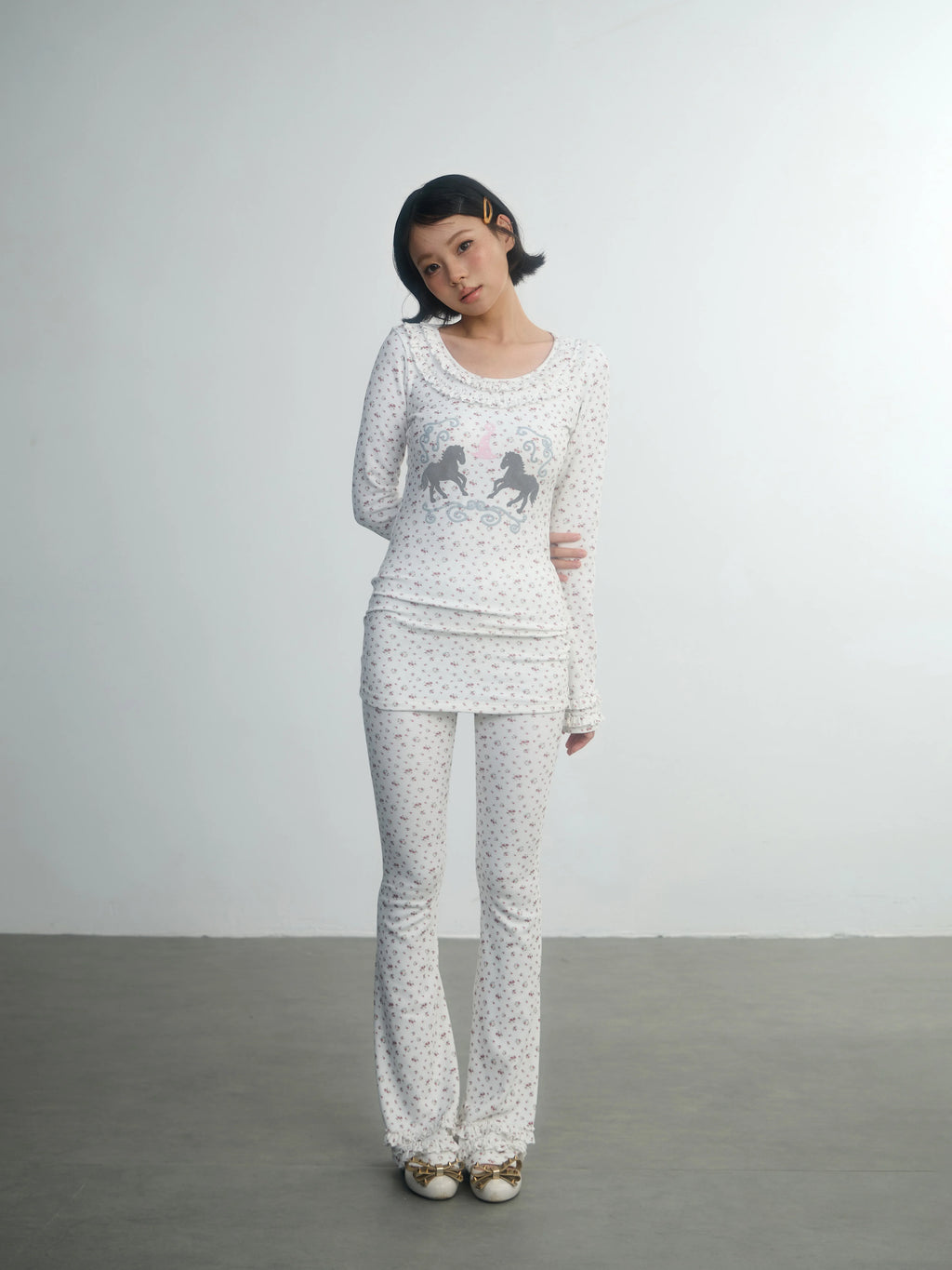 In Two Twos German Velvet Micro-flared Leggings Floral Trousers