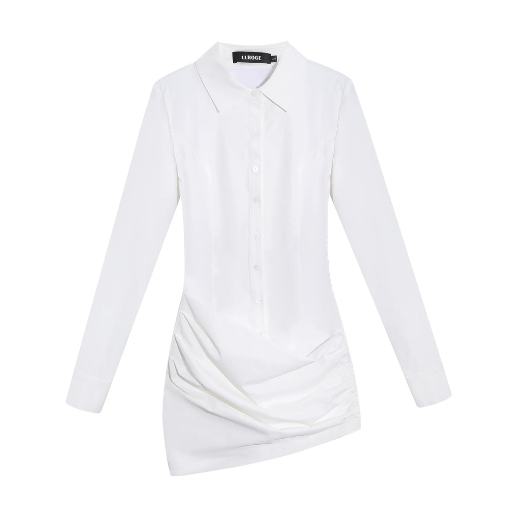 LLROGE Waist Pleated Shirt Dress