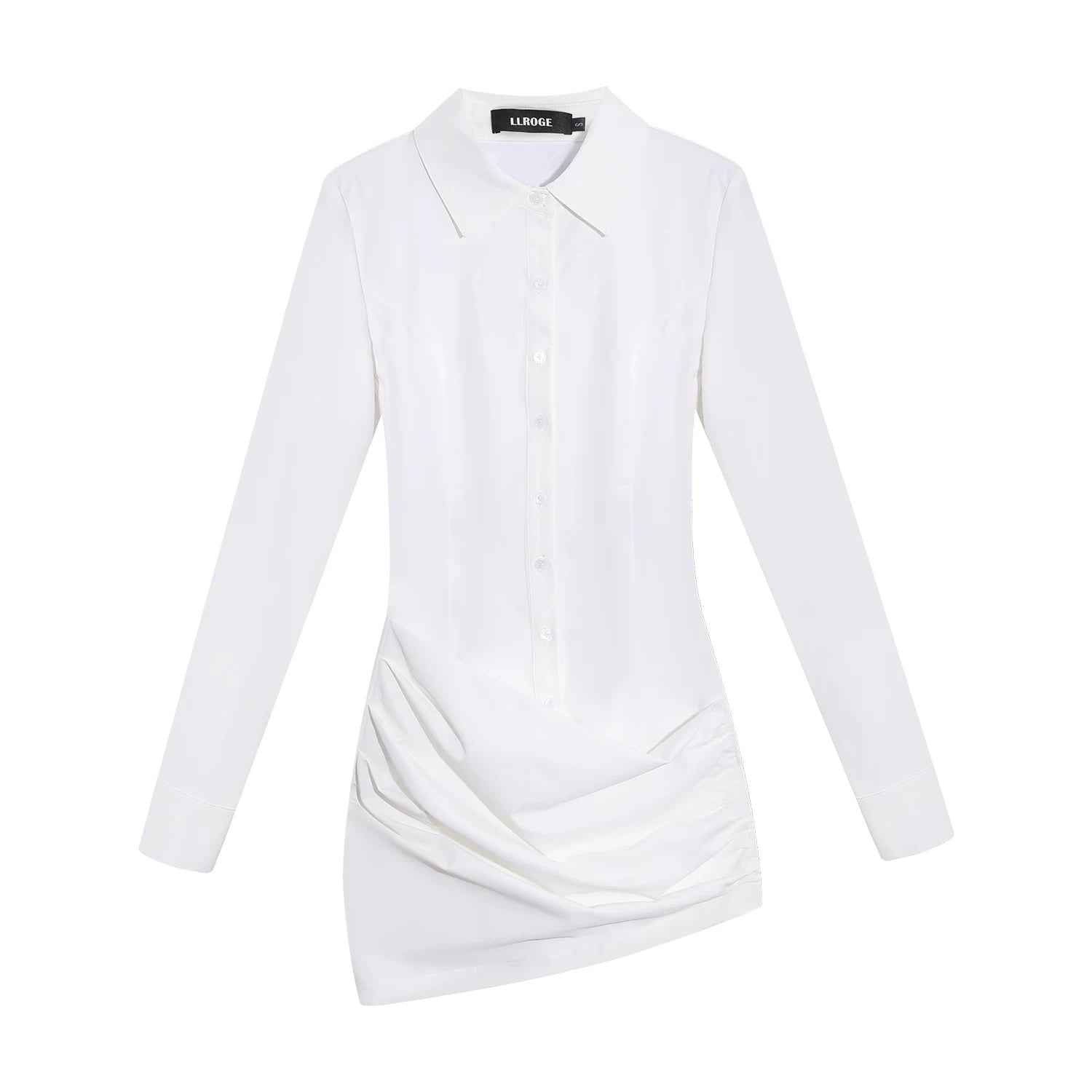 LLROGE Waist Pleated Shirt Dress