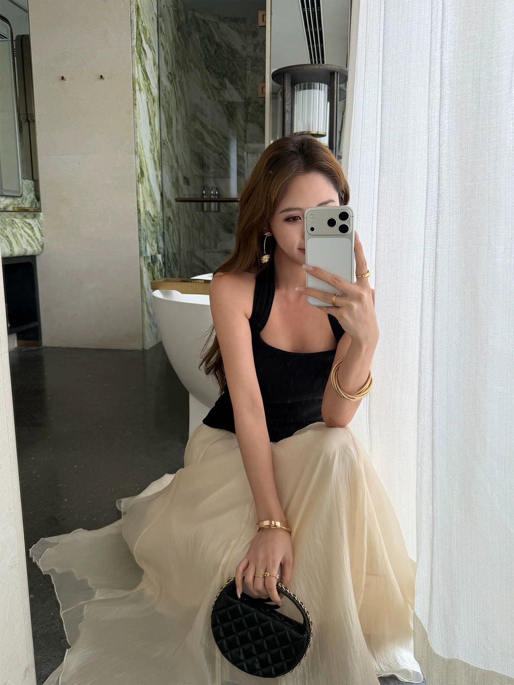 NEVA HU Temperament Elegant Yarn Skirt