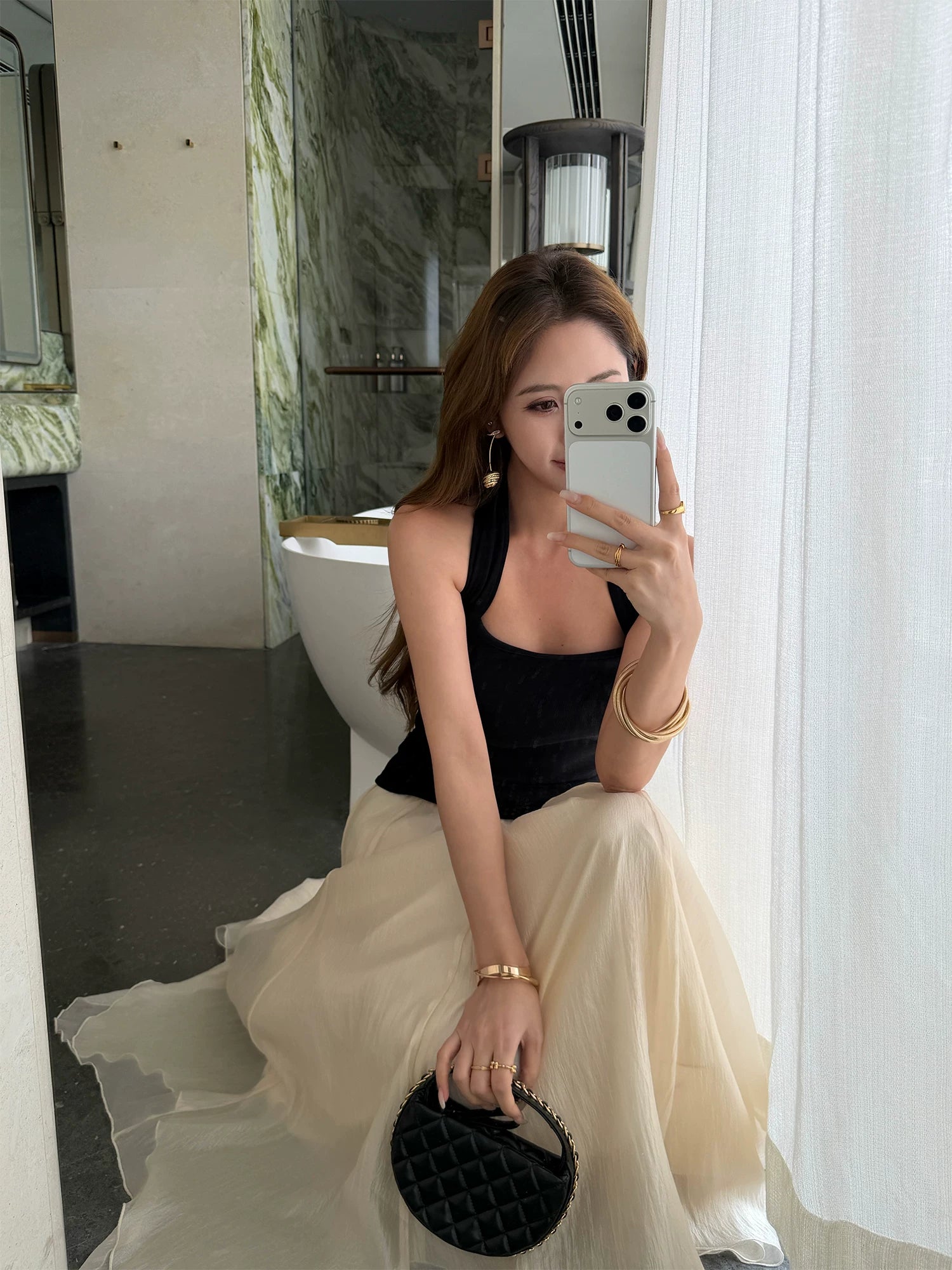 NEVA HU Temperament Elegant Yarn Skirt