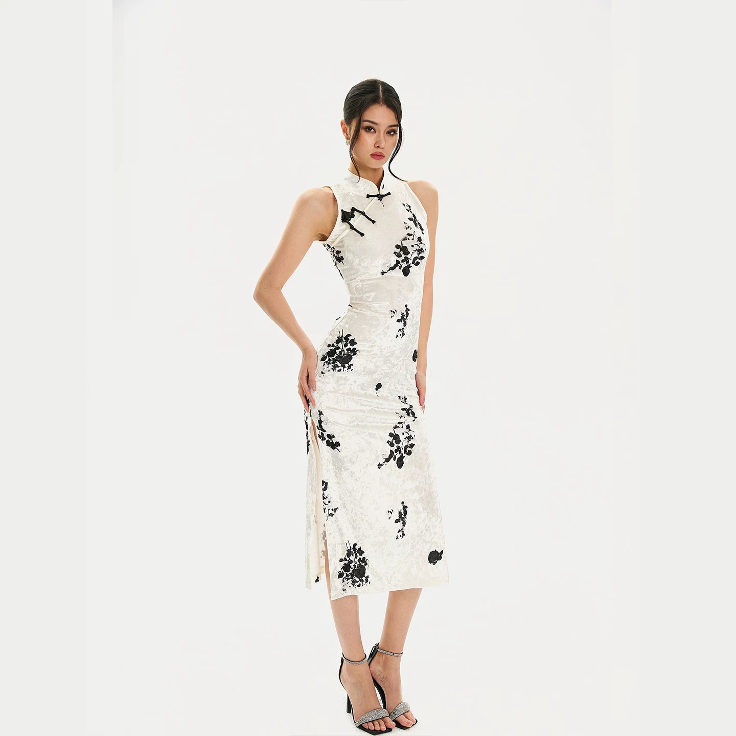 FINDYAWINGS Waist Ink Printing Long Cheongsam Dress