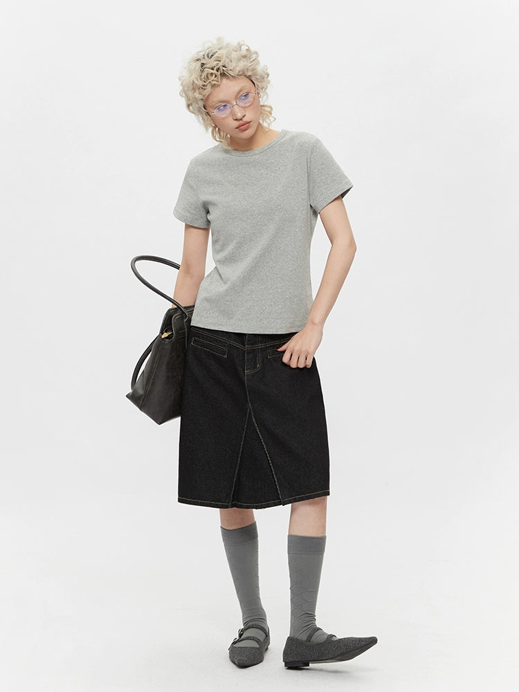 AIRHOOD Front Shoulder Crew Neck Slim and Thin Tee