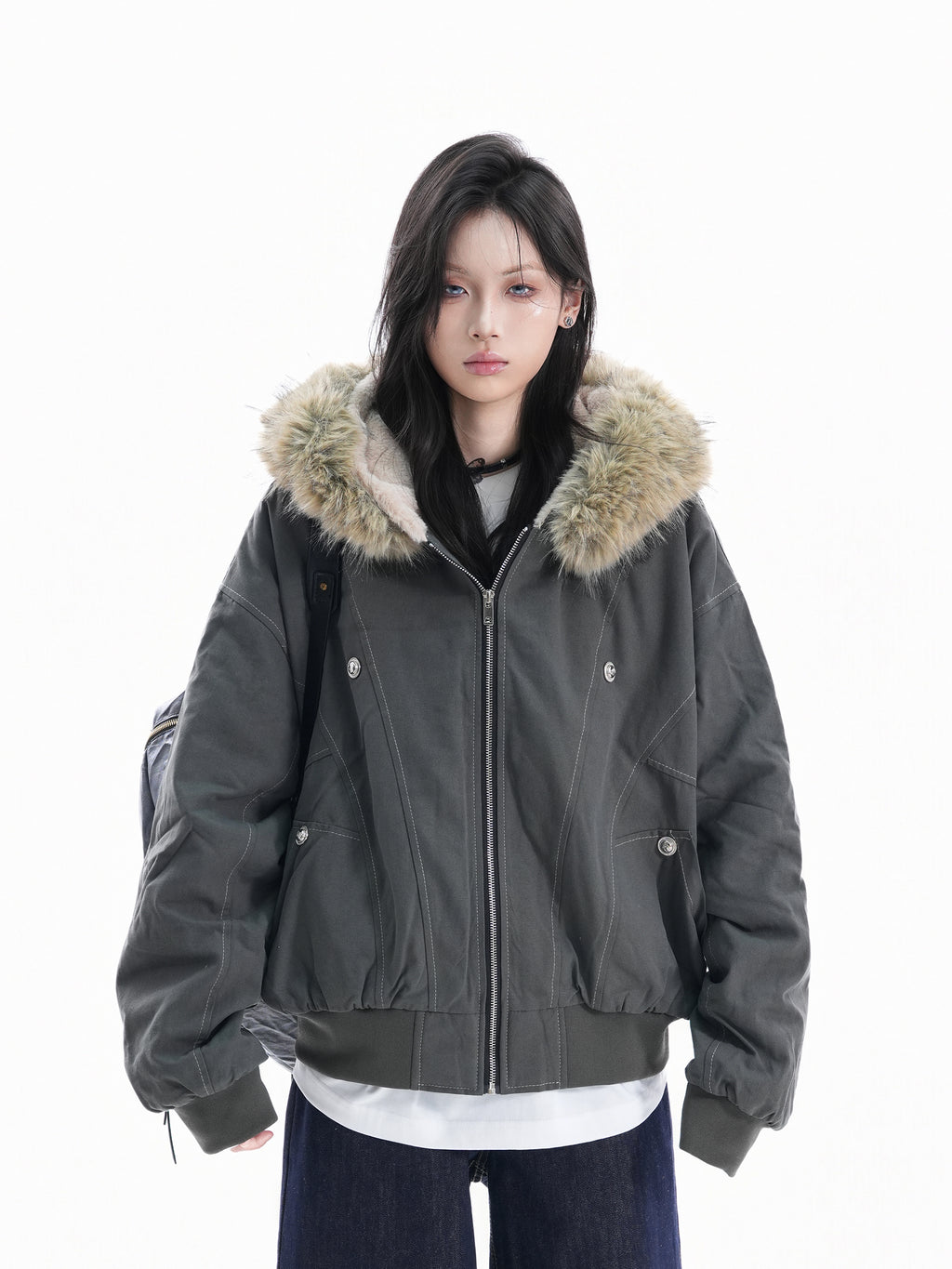 Zuocisankon Thermal Fur Collar Hooded Fleece Jacket