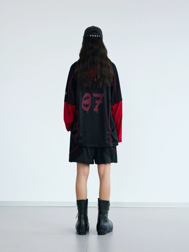 PEOPLESTYLE Racing Splicing Fake Two-piece Quick-drying Long Sleeves