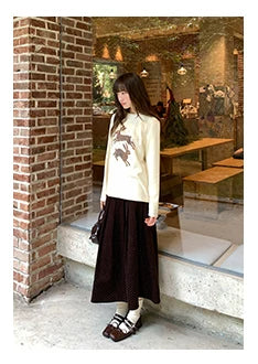Kano Tie-up Pleated Polka Dot Corduroy Skirt