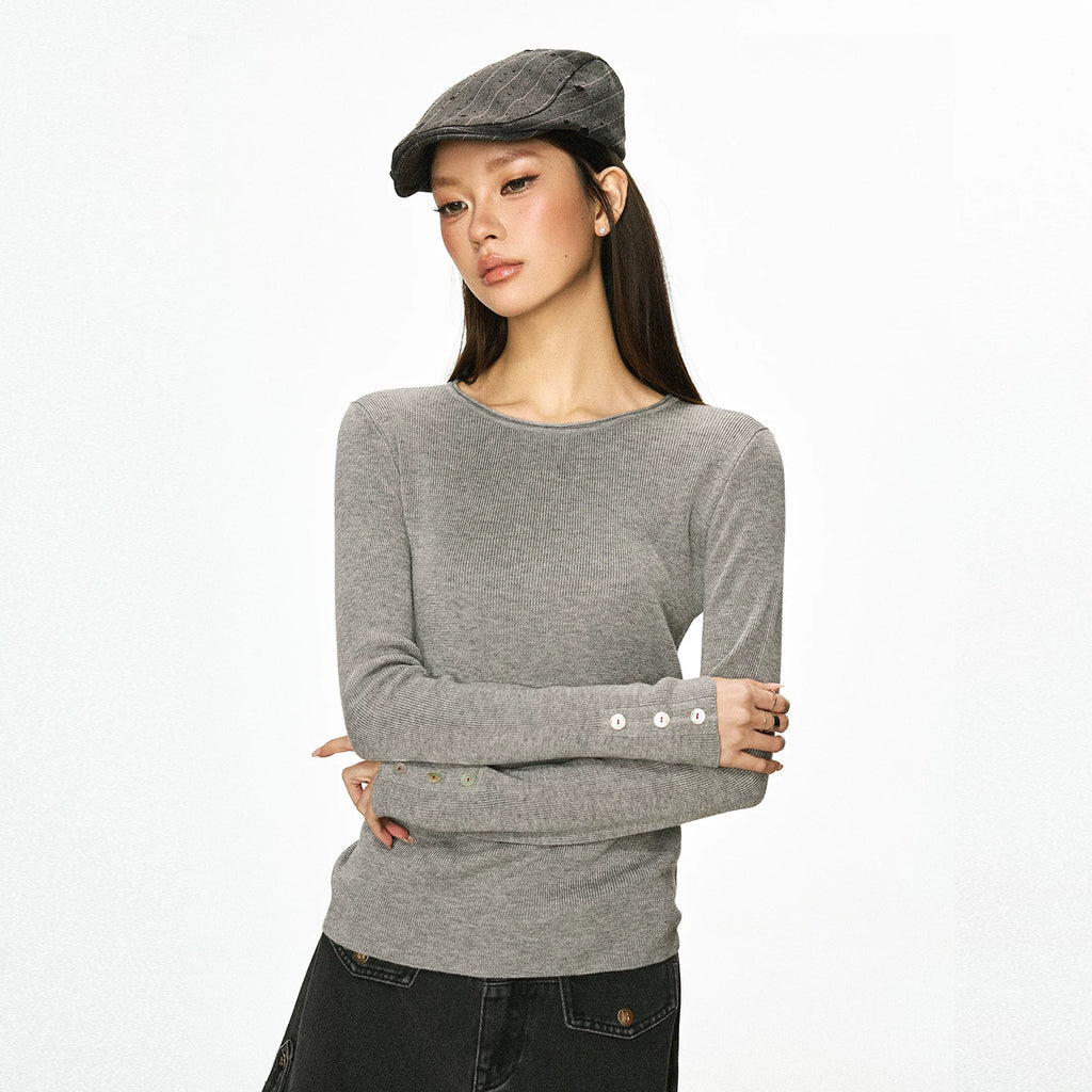 Cherry Melody American-Style Fitted Long-Sleeve Knit Top