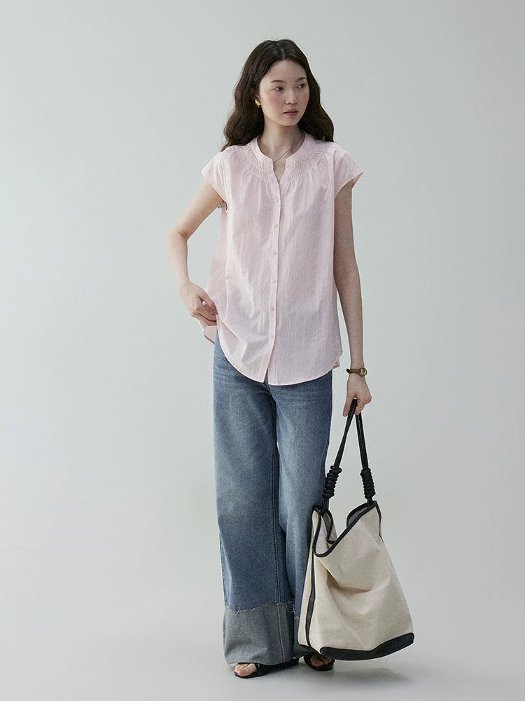 VOOE Crew Neck Small Fly Sleeve Commuter Shirt