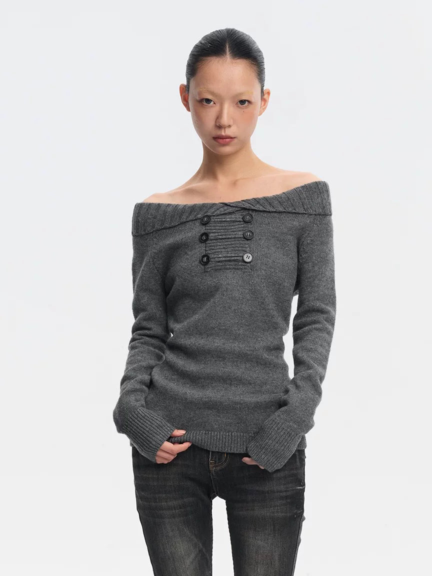 LINY LIBERTY Vintage One-word Shoulder Sweater