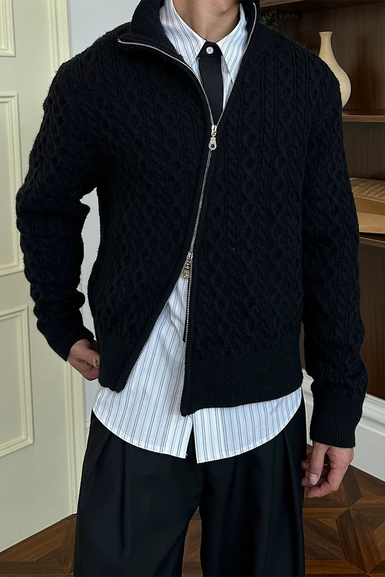 KREATE 800g Arctic Fleece Slanted Zip Twist Knitted Sweater