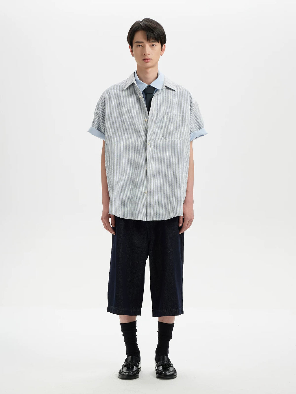 BUTTBILL Plaid Pocket Short-sleeved Shirt