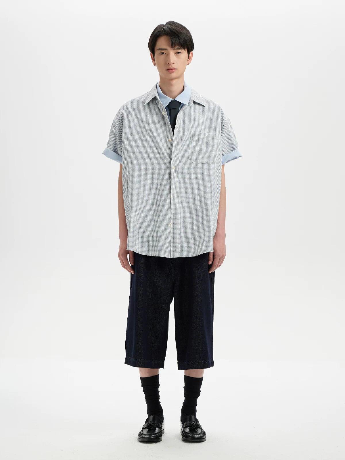 BUTTBILL Plaid Pocket Short-sleeved Shirt