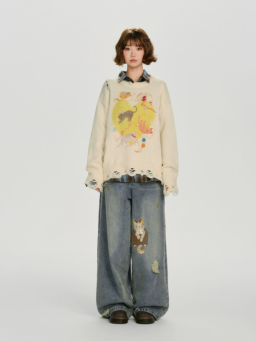 Girlyhalo Vintage Embroidered Loose Jeans