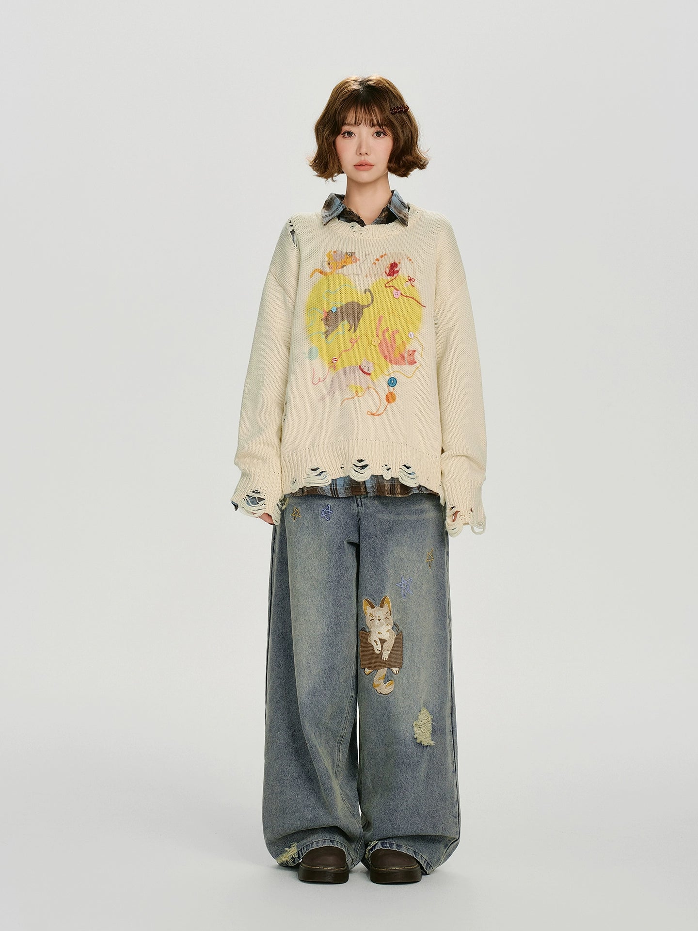 Girlyhalo Vintage Embroidered Loose Jeans