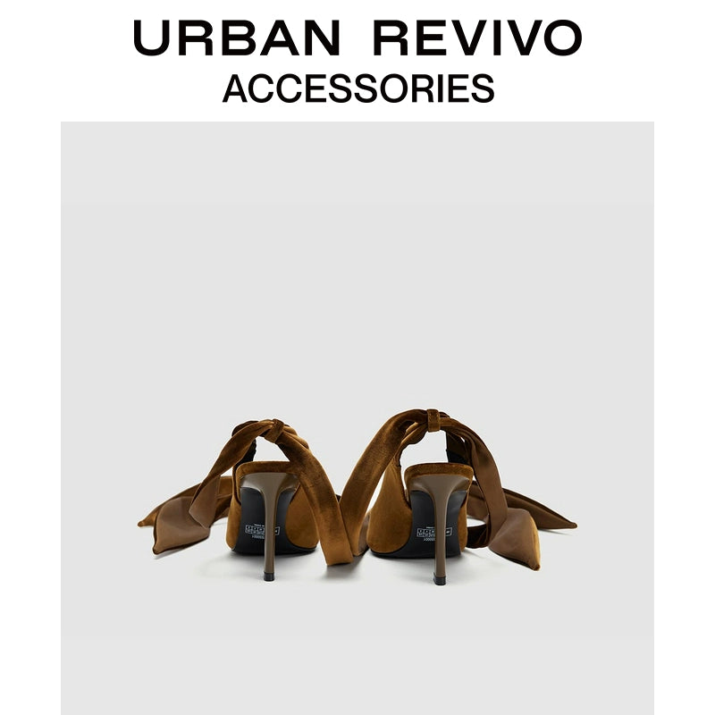 URBAN REVIVO Pointed Velvet Straps High Heels Empty Shoes