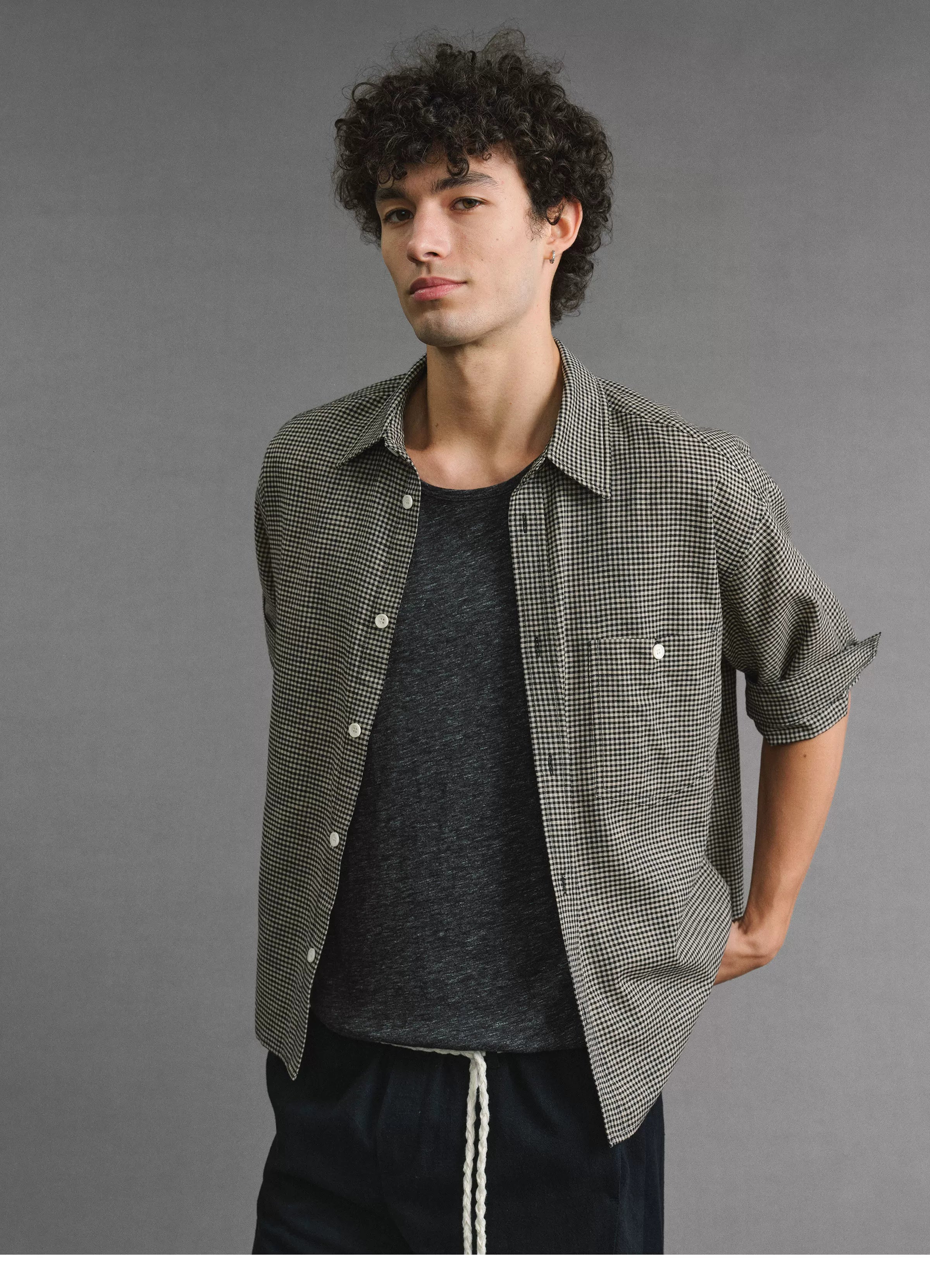 VLABMADE | 200g Breathable Houndstooth Check Relaxed Short Sleeve Shirt