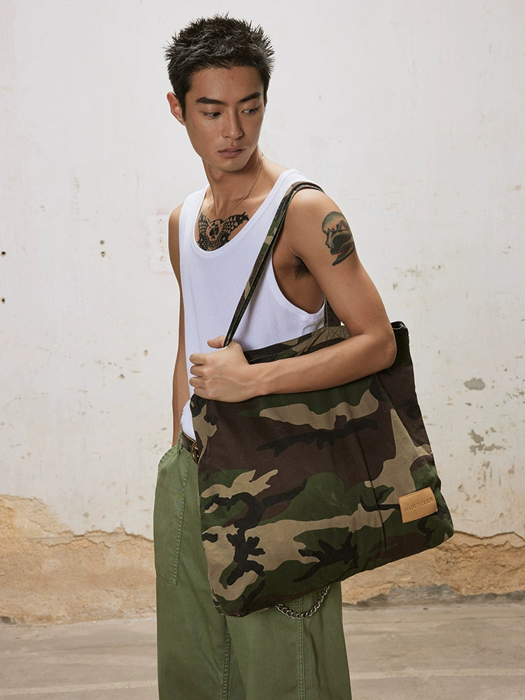 Madeinerror Vintage Camouflage Large Capacity Shoulder Portable Tote Bag
