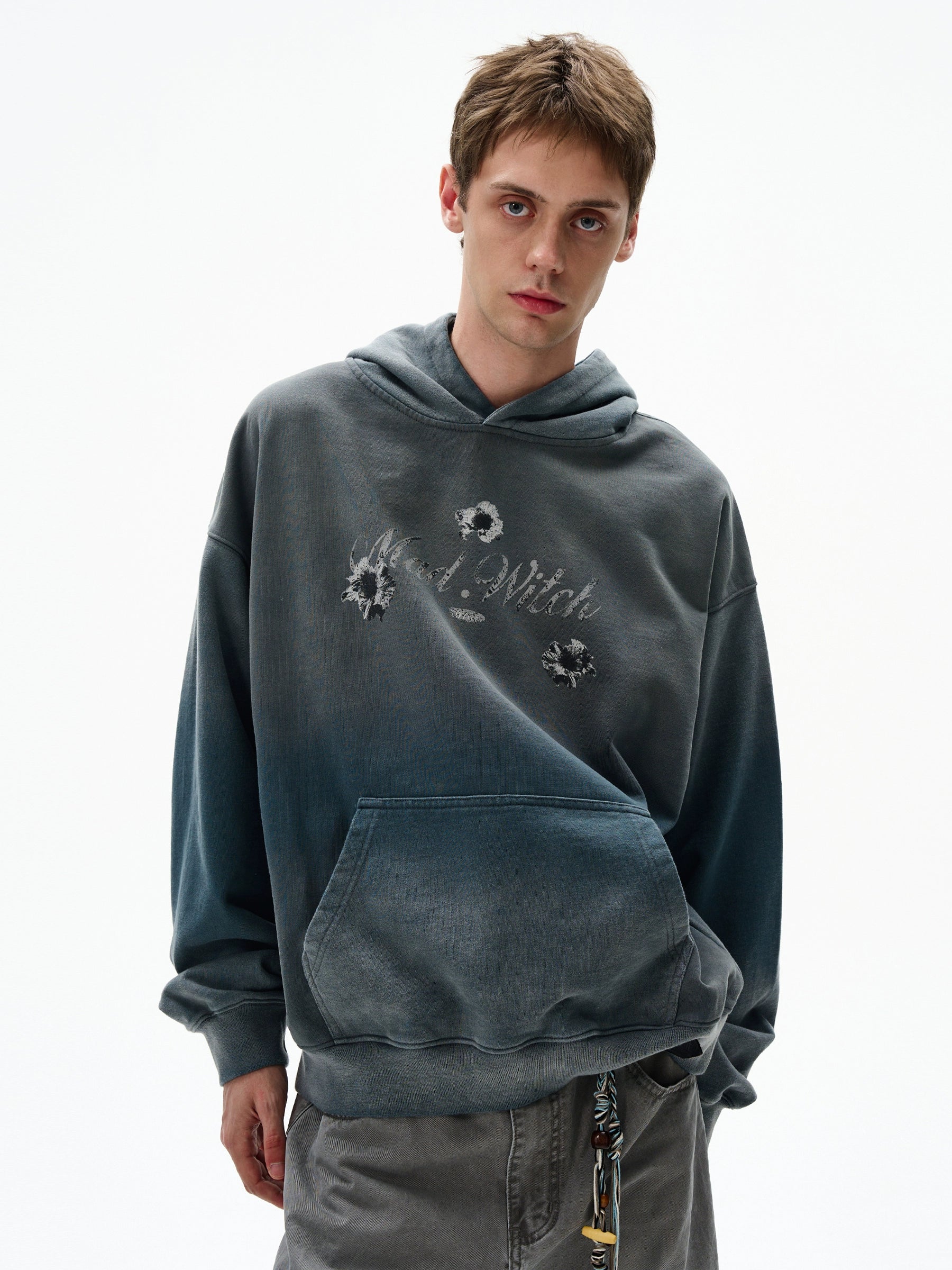 MADWITCH Gradual Change Wash Print Hooded Sweater