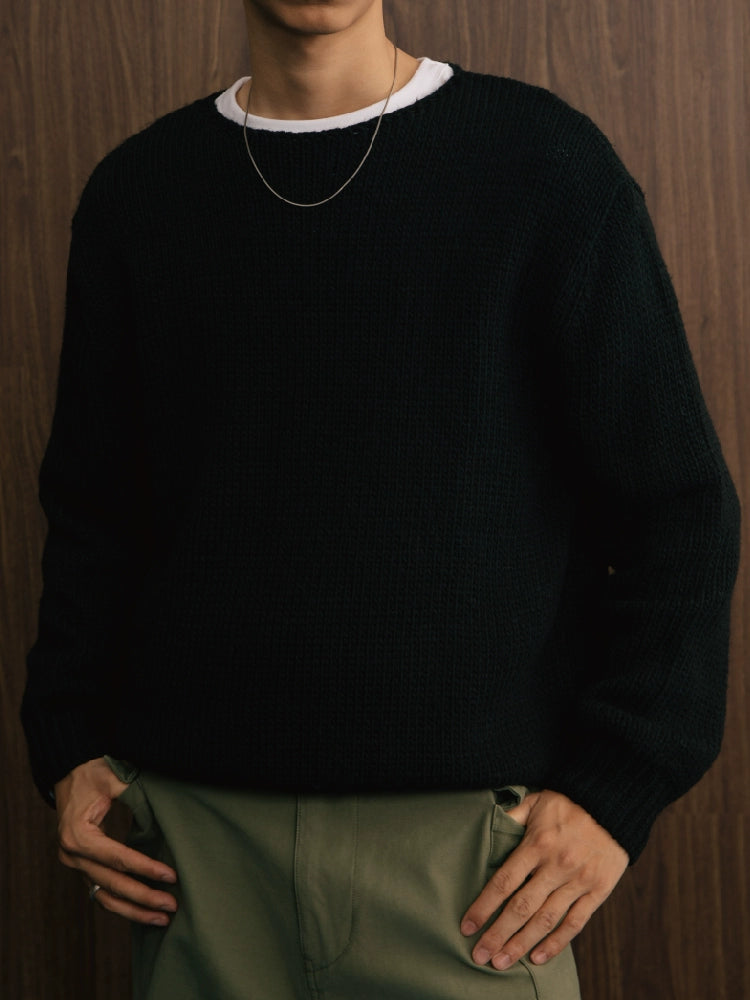 SUPERTOFU Wide Neckline Soft Thick Needle Pullover