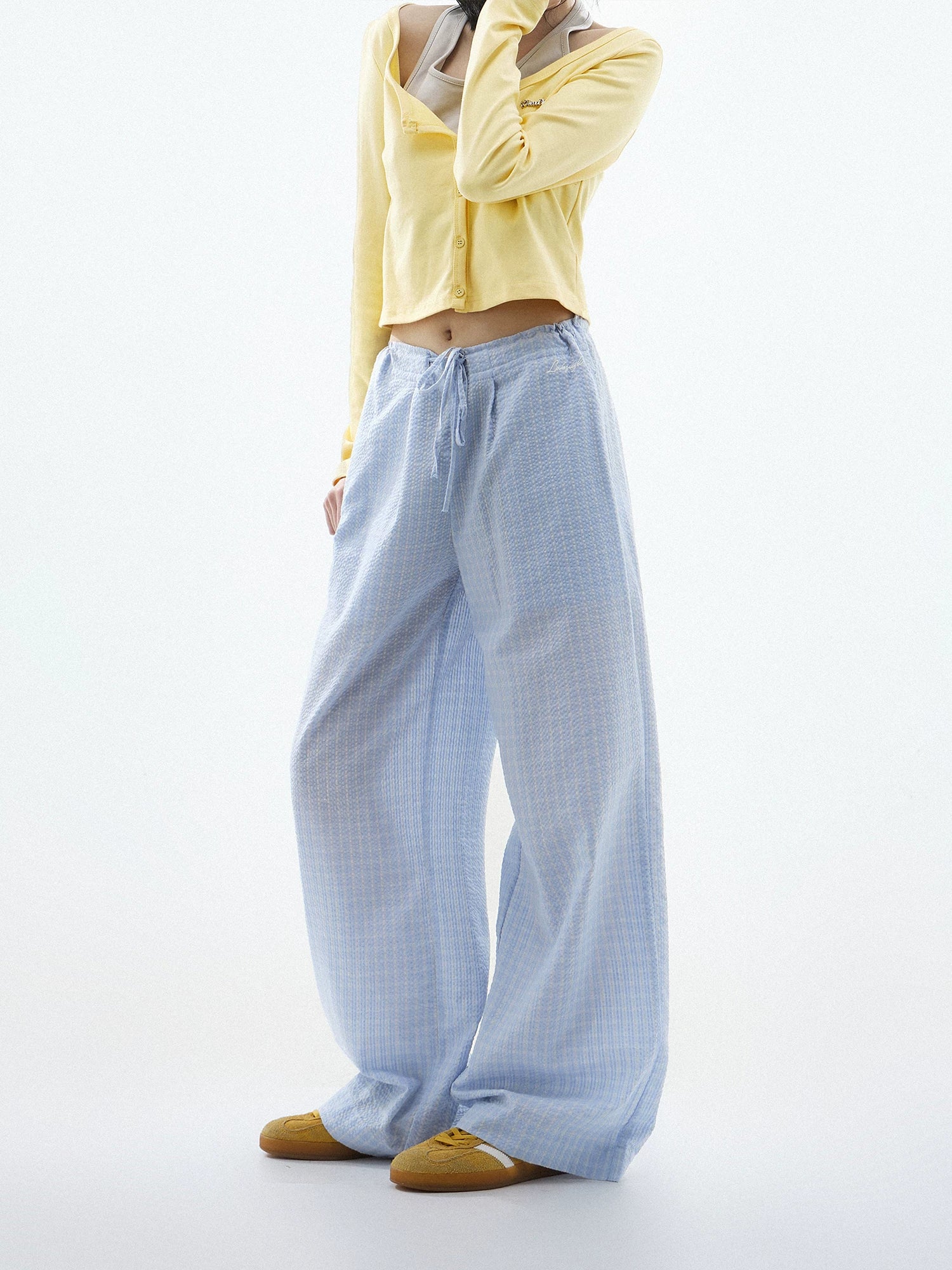 CHANT2nd Checked Straight Casual Wide-leg Pants
