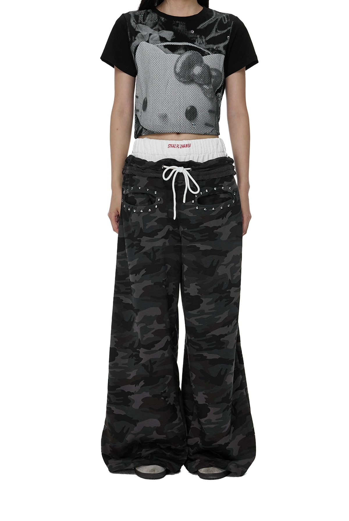 EZEK Camouflage Print Wide-leg Loose-fitting Floor Pants