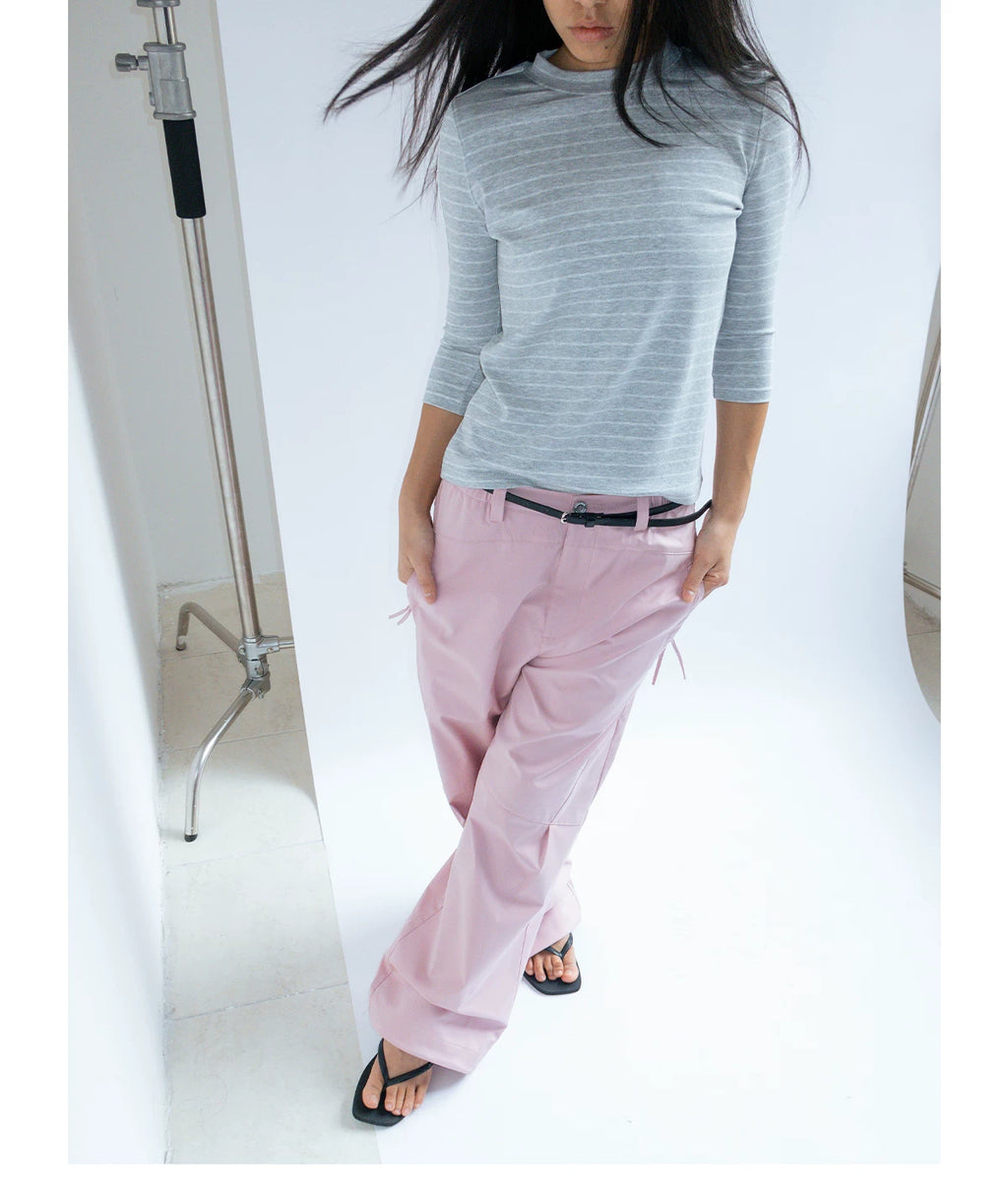 FUNKYFUN Elastic Waist Minimalist Pleated Wide-leg Pants