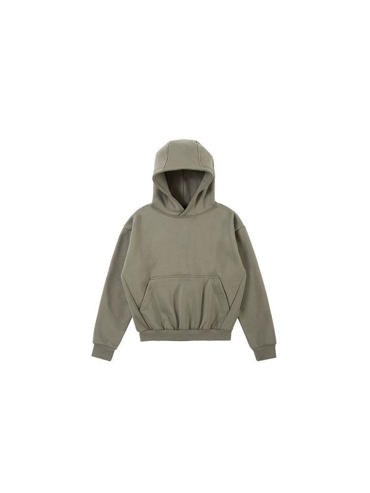 PLUS NO LOGO Short and Wide Stand-up Hooded Sweater