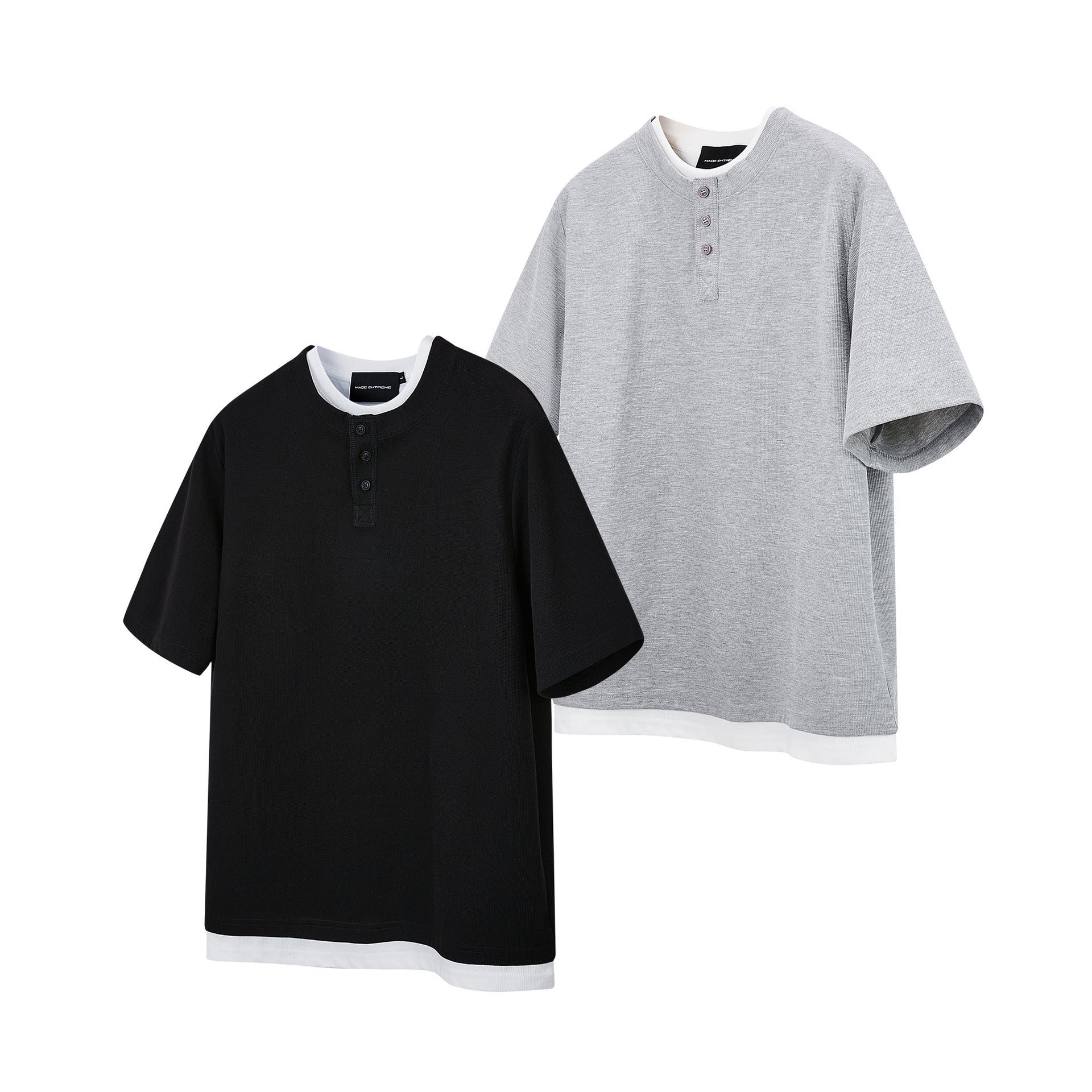 MADEEXTREME Henry collar fake two short-sleeved tee