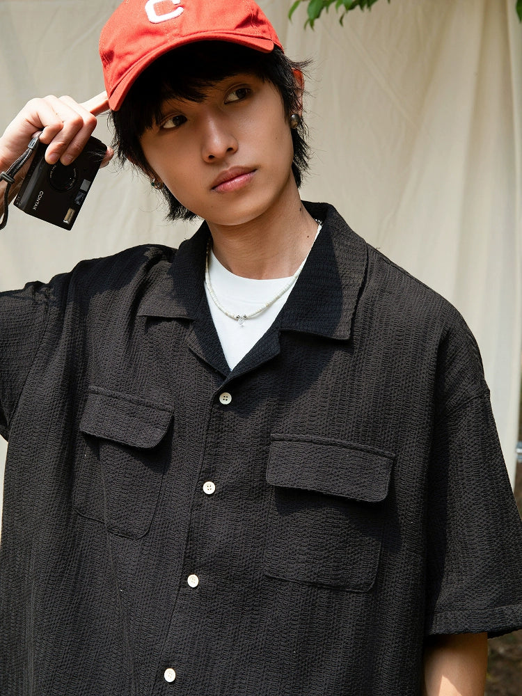 Mentmate Textured Cuban Collar Jacquard Textured Shirt