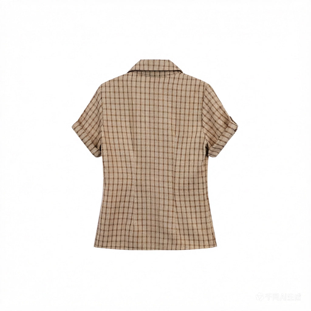 JIKOO Contrasting Checked Waist Shirt