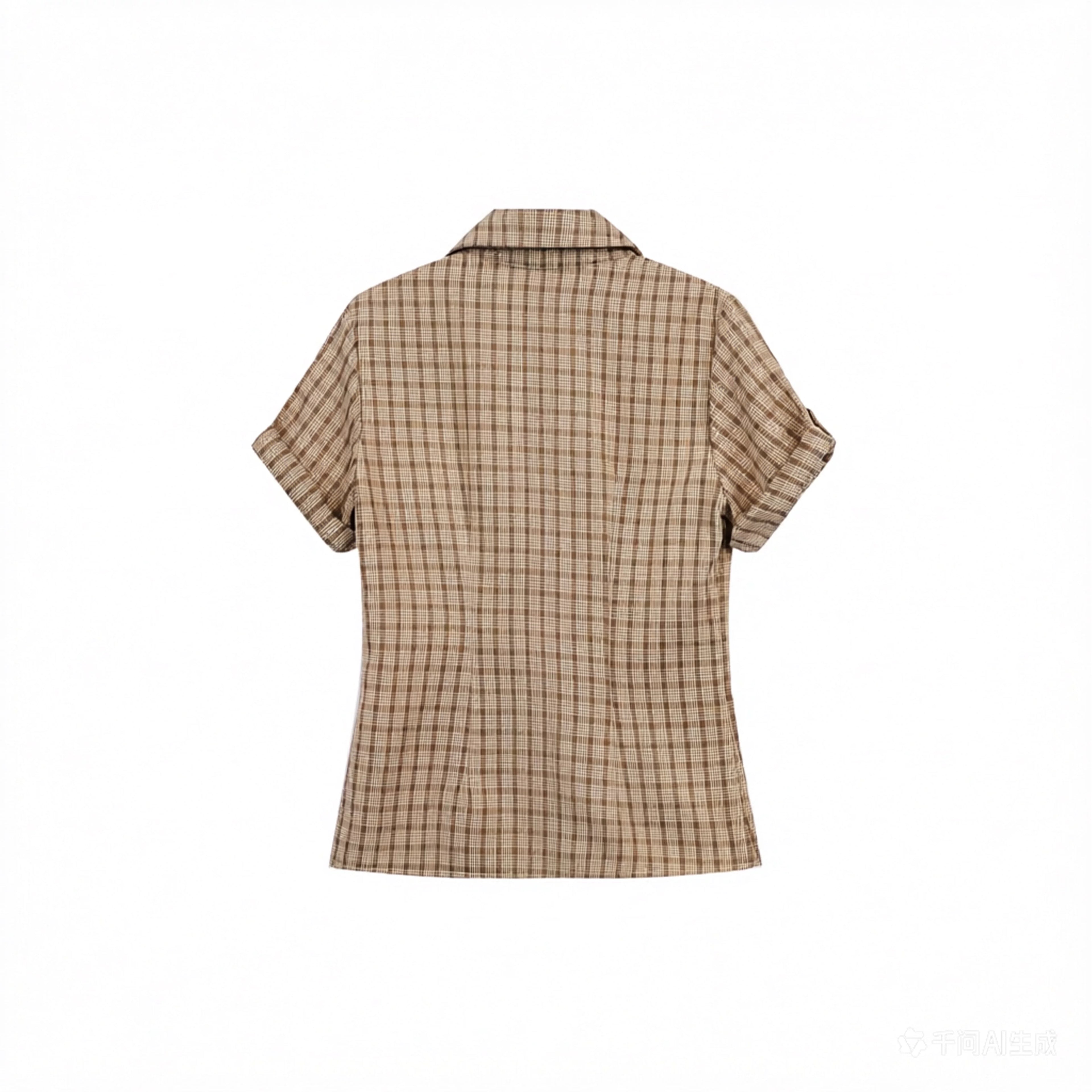 JIKOO Contrasting Checked Waist Shirt