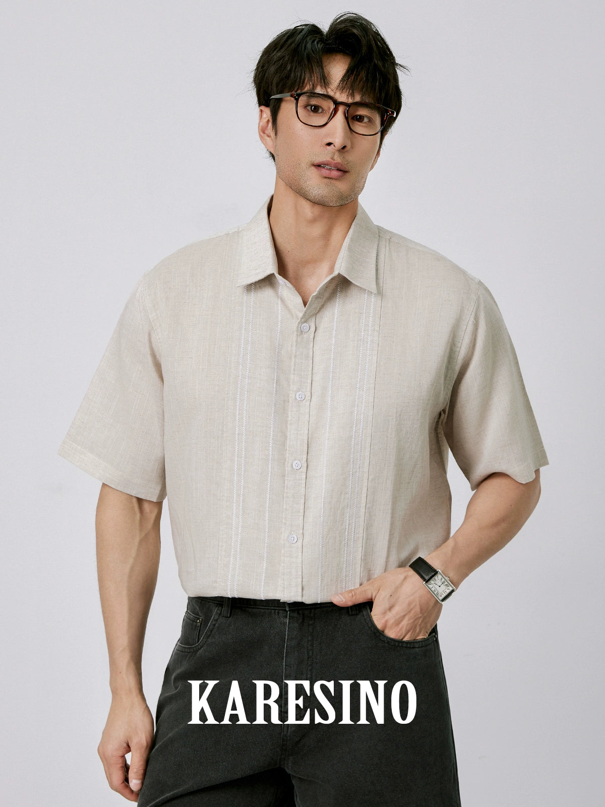 KARESINO Breathable Contrast Casual Short Sleeve Shirt